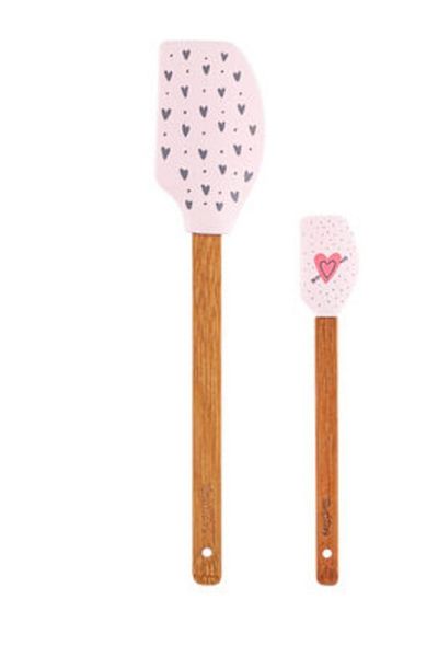 ElvinHomeConcept Tantitoni Heart Patterned Pink 2-Piece Silicone Spatula Set