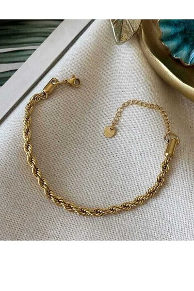 ESJ Stainless Steel Italian Twist Chain Unisex Bracelet 2 mm Gold