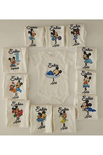 BEYCEY TASARIM Beycey 12-Piece Special Moon Baby Body Set - Bodysuit and Newborn Gift Souvenir