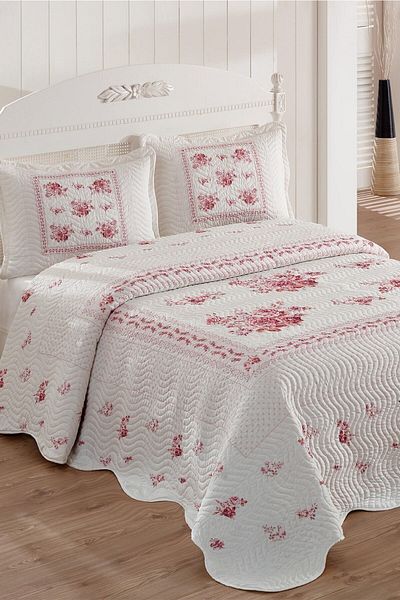 Örtüm Flower Pink Double Quilted Bedspread