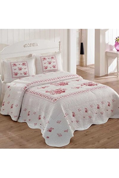 ŞENER HOME Örtüm Flower Pembe Çift Kişilik Kapitone Yatak Örtüsü