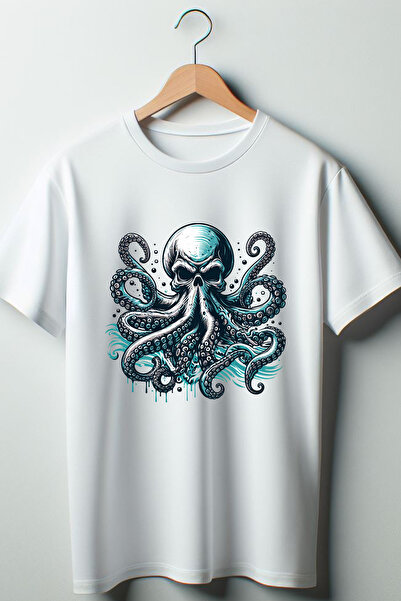Vordevia Octopus Štampano Bela Oversize kroj okrugla kragna Majica