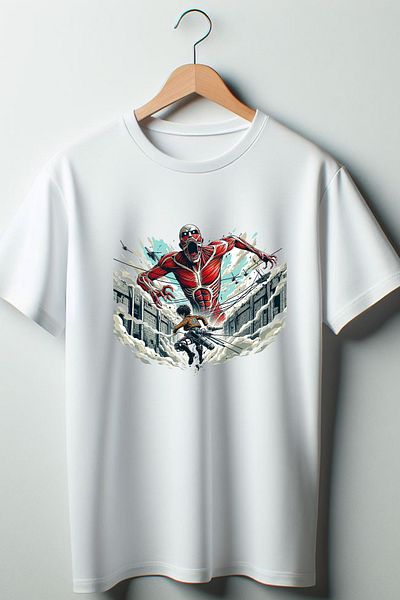 Vordevia Tricou alb oversize cu decolteu rotund cu imprimeu Attack On Titan