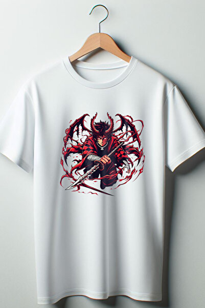 Vordevia Demon Slayer Štampano bela Oversize kroj okrugla kragna majica