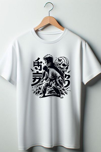 Vordevia Μπλουζάκι Jujutsu Kaisen με εμπριμέ λευκό oversize με λαιμόκοψη