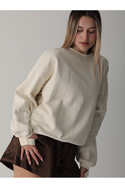 Butik Ekru  Basic Parmak Geçirmeli  Sweatshirt