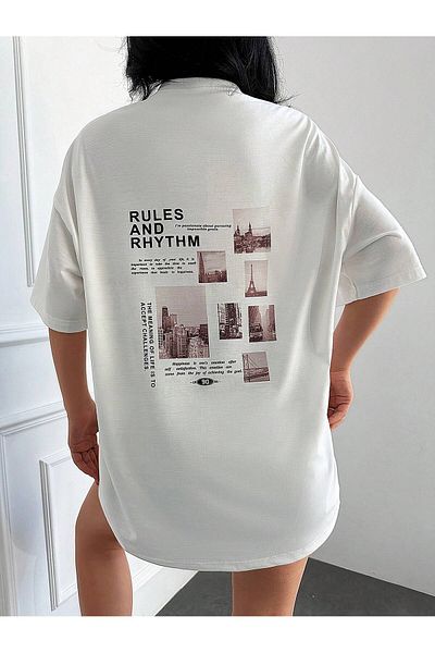 Jose Clothing Μπλουζάκι Unisex Λευκό εμπριμέ από οργανικό βαμβάκι Oversize κοντό μανίκι