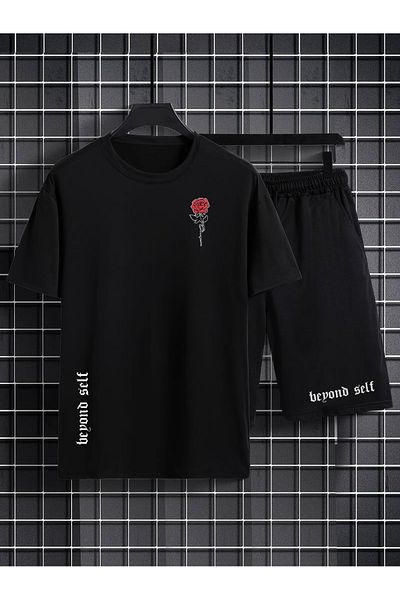 viperkombin Oversize Rose Print T-Shirt and Shorts Combination Unisex