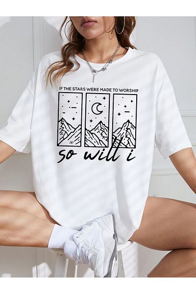 Jose Clothing Μπλουζάκι Unisex Λευκό εμπριμέ από οργανικό βαμβάκι Oversize κοντό μανίκι