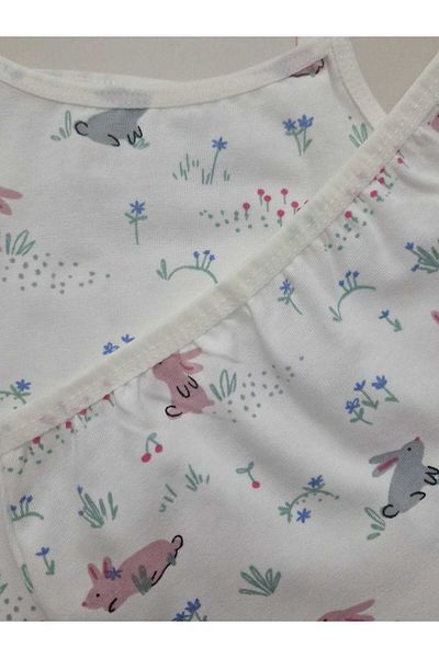 Elmas Girl's Cotton Ecru Rabbit Patterned Athlete Boxer Set