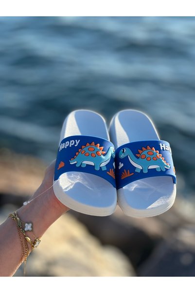 Bold Boutique Happy Dinosaurs Children's Slippers with Non-Slip Sole - For Beach, Sea, Pool and Bathroom