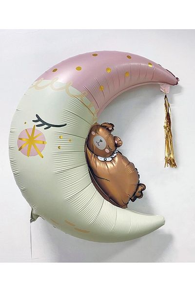 Parti Station Cream Colored 2 Years Old Moon Grandpa Sleeping Cute Teddy Bear Happy Birthday Balloon Set
