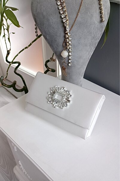 LA CALZATURE Sedef Saten Kral Taşlı Dikdörtgen Köşeli Kapaklı Kutu Abiye Kadı...