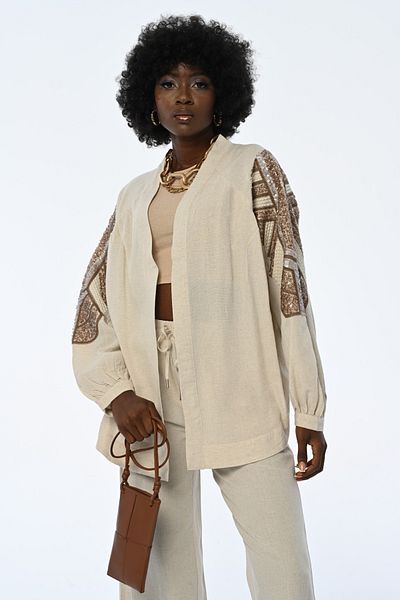 FEMELLE Jachetă kimono din paiete cu paiete și in broderie pentru femei, mărime standard