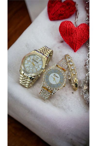 Has Rose Stone Couple Wristwatch with Bracelet Gift