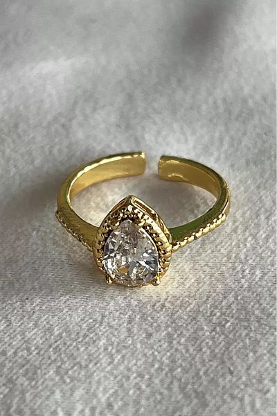 Only Vogue Gold Color Warranty Certificated Adjustable Ring with Stone Detail