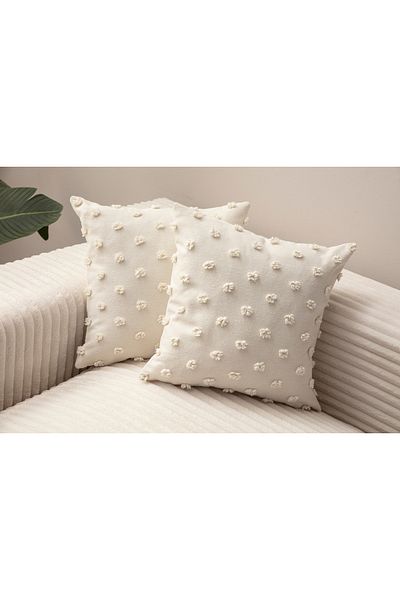 BUGİ HOME COLLECTİON Home Jacquard Polka Dot Linen Fabric 43x43 Single Throw Pillow Cover