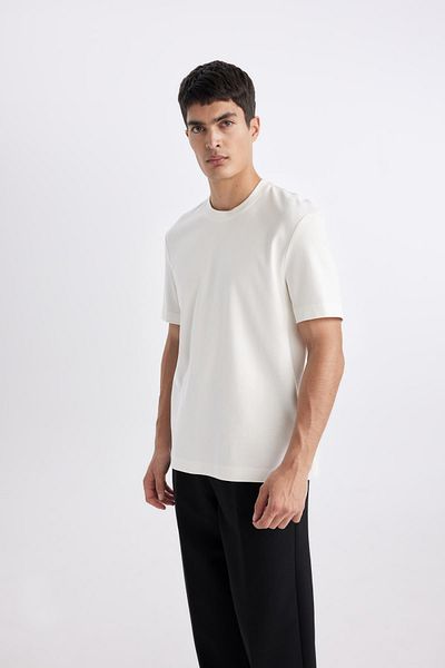 DeFacto Oversize Wide Fit Crew λαιμόκοψη κοντό μανίκι βαρύ ύφασμα Basic απλό μπλουζάκι A7808ax24sp