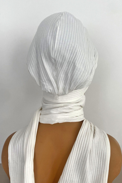 Vera Ready Turban Bonnet Knitted Fabric Banded Hijab Bonnet Hijab Neck Covering Women's Bonnet Cream