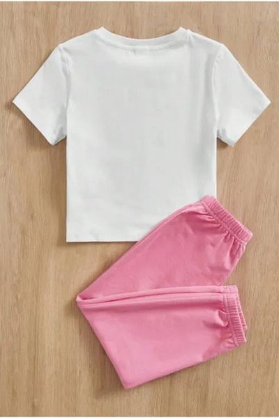 Machetta Children's Mama Printed Bottom-Top Set Cotton Tracksuit T-Shirt Set