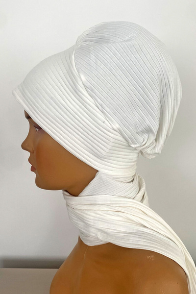 Vera Ready Turban Bonnet Knitted Fabric Banded Hijab Bonnet Hijab Neck Covering Women's Bonnet Cream