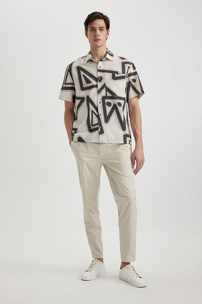 DeFacto Relax Fit Polo Neck Print Cotton Short Sleeve Shirt C3341Ax24Sp
