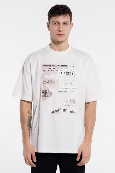 Friday Offset Ανδρικό μπλουζάκι Sam Ecru 100% βαμβακερό Extra Oversize Crew Neck