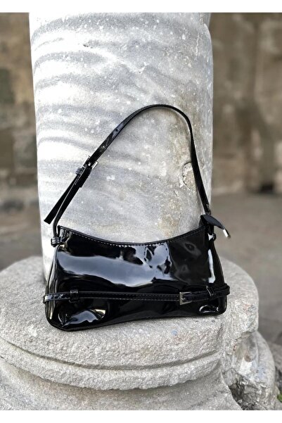 NİSSEA Belt Detail Patent Leather Retro Burgundy Bag