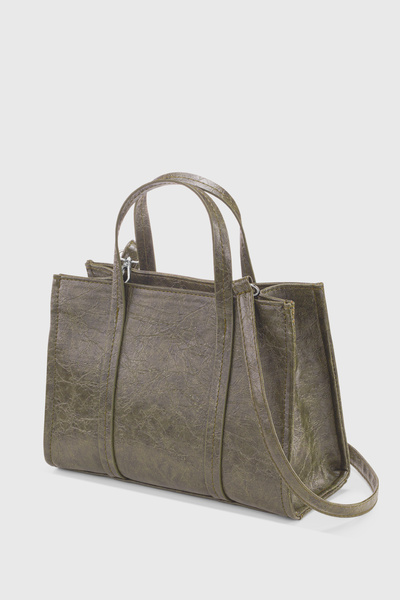 Housebags Haki Deri Görünümlü Çift Askılı Tote Bag 253