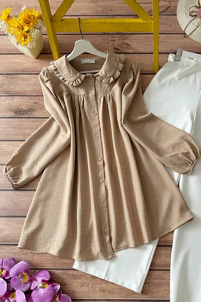 MODAQU Babykragen-Faltenhemd Beige