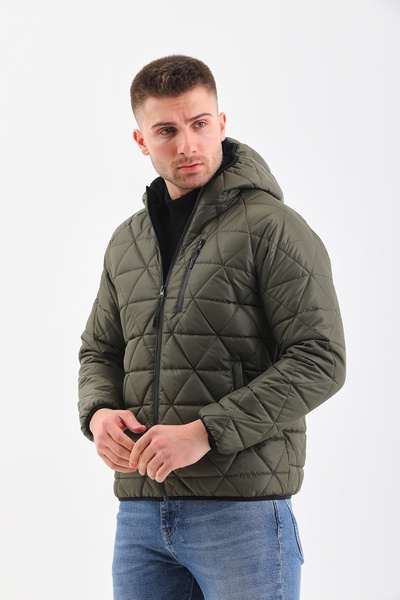 ROBA MEN Men's Quilted Hooded, Inner Fleece, Water and Windproof Winter Sports Coat RBM-105