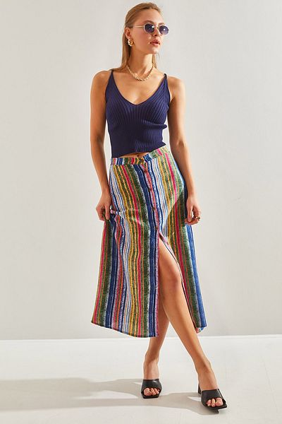 Bianco Lucci Women's Multi Patterned Buttoned Viscose Skirt60131018