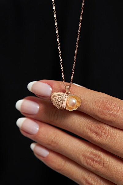 Roza Silver İnci Taneli Rose İstiridye Gümüş Kolye