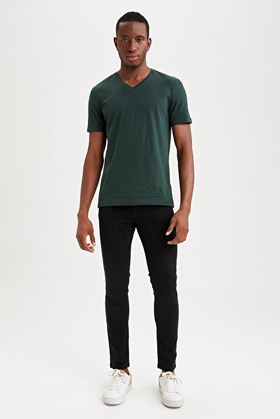 DeFacto Základní 100% bavlněné tričko Slim Fit s výstřihem do V