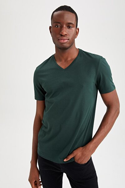 DeFacto Základní 100% bavlněné tričko Slim Fit s výstřihem do V