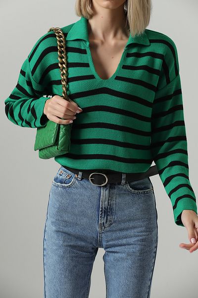 My love butik Polo Neck Striped Knitwear Sweater
