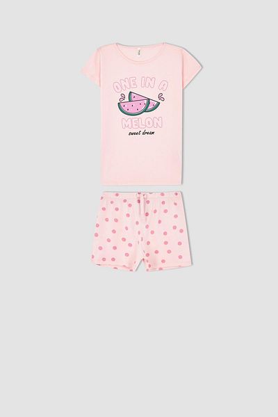 DeFacto Girl's Cotton Short Sleeve Shorts Pajama Set