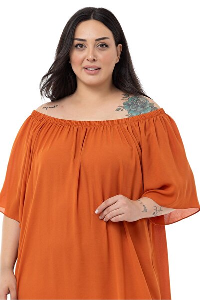 DISENTIS MODEST Φόρεμα με πλακάκια με φαρδύ μανίκι ελαστικό γιακά