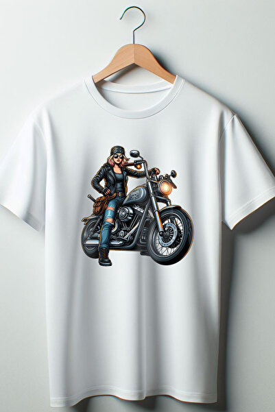 Vordevia Tricou alb oversize cu decolteu rotund cu imprimeu Biker