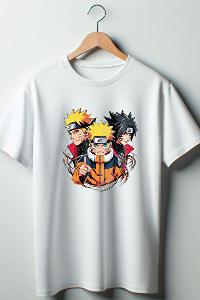 Vordevia Tricou alb oversize cu decolteu cu imprimeu Naruto Anime