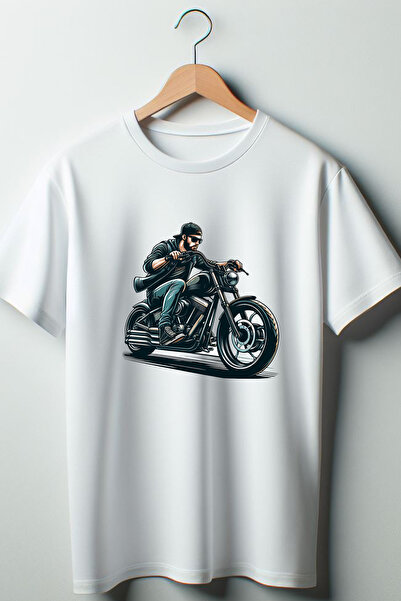 Vordevia Tricou alb oversize cu decolteu rotund cu imprimeu Biker