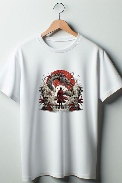 Vordevia Onimusha Anime εμπριμέ λευκό μπλουζάκι με λαιμόκοψη