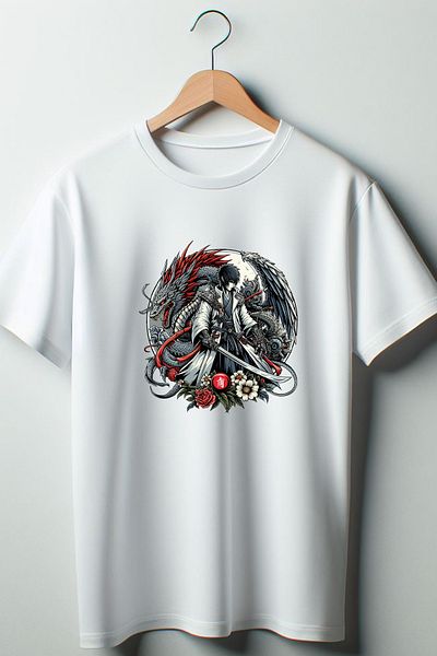 Vordevia Onimusha Anime εμπριμέ λευκό μπλουζάκι με λαιμόκοψη