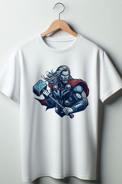 Vordevia Tricou alb oversize cu decolteu triplu cu imprimeu Thor