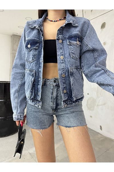 BİKELİFE Blue Oversize Women's Denim Jacket