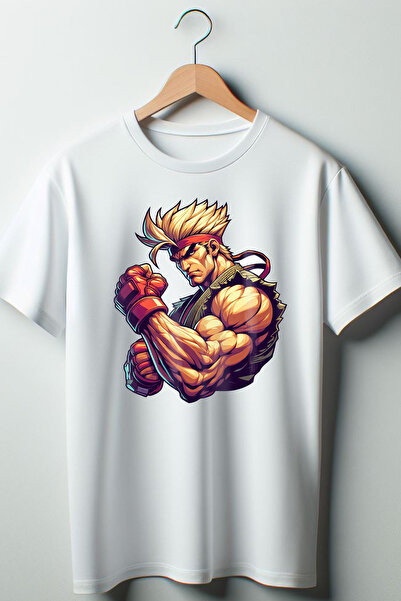Vordevia Street Fighter Štampano Bela Oversize kroj okrugla kragna Majica