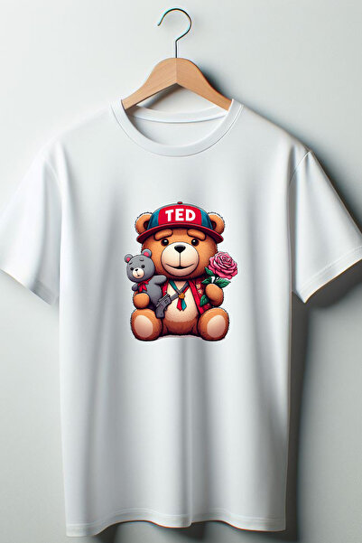 Vordevia Medvedić Štampano Bela Oversize kroj okrugla kragna Majica