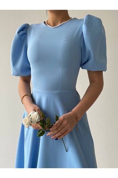 Afiş Butik Μίντι Φόρεμα Baby Blue Balloon Sleeve