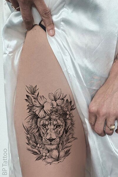 BP Tattoo Çiçekli Aslan Dövmesi