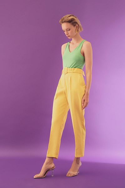 DeFacto Slim Fit High Waist Belted Pocket Trousers Y1848az22sm